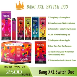 Orijinal Bang XXL Switch Duo 2500 Puff Tek Kullanımlık Elektronik Sigara Vape Kalem 1100mAh Pil% 6 Konsantrasyon Podları Ön Doldurulmuş Buhar Kiti Bang 2500 Puflar