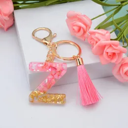 Keychains Pink Tassel Keychain 26 English Crystal Epoxy Letter Pendant European och American Fashion Bag Cellphones Gift