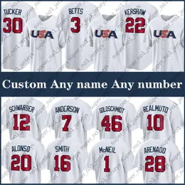 3 Mookie Betts 22 Clayton Kershaw USA Baseball White 2023 World Jersey Mike Trout Paul Goldschmidt Kyle Schwarber Will Smith Pete Alonso Tim Anderson Trea Turner