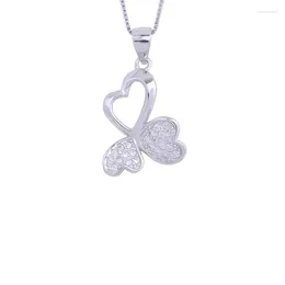 Hängen Pekurr 925 Sterling Silver Hollow Heart Lucky Clover Halsband för kvinnor Zircon Leaf Party Fashion Jewelry