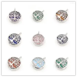 Pendant Necklaces FYJS Unique Silver Plated Locket Hollow Tree Of Life Rose Pink Quartz Round Green Turquoises Stone Jewelry