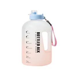 Grote Capaciteit Flessen Regenboog Frosted Kleurverloop Sport Waterfles Hittebestendig Afgestudeerd Stro Plastic Water Cup
