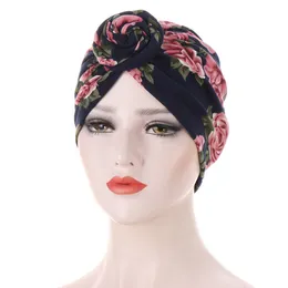 Kvinnor turban knut florar headwrap muslimska damer hår täcker mössa huvud bär indiska hatt tillbehör skallies mössor