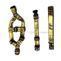Designer Dog Collars Leash Set No Pull Dog Harness Soft Adjustable Basic Nylon Step in Puppy Vest Outdoor Walking with Classic Jacquard Letter Pattern Yellow L B178