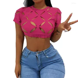Kvinnors T-skjortor Kvinnor Geometriska klippta ut diamanter Form Kort ärm O-Neck Mini T-shirt Rose Red Fashion Street Tee Tops