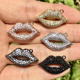 Charms 5pcs Bling Lip Charm 28x15mm Pendant Cubic Zirconia Paved For Women Necklace Bracelets Jewelry Hand Making Accessory 231113