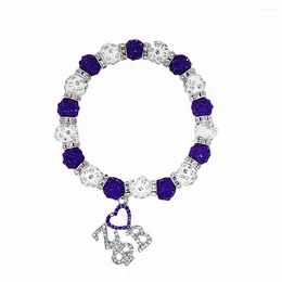 Charm Bracelets Bling White Blue Crystal Beads Elastic Adjust Love Greek Letters Zeta Phi Beta Sorority Women