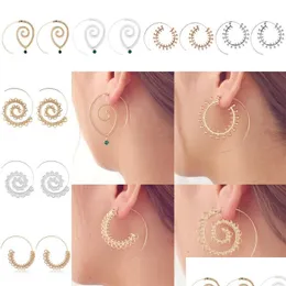 Hoop Huggie New Design Alloy Spiral Heart Vortex Earrings Exaggerated Gear Stud For Women Ear Jewelry Sier Gold Color Drop Dhgarden Dhvin