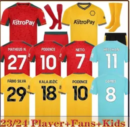 SARABIA Jerseys 24 23 Woes Soccer RAUL MATHEUS NETO NEVES TRAORE 2023 2024 Wanderers PODENCE LEMINA HEE CHAN Woerhampton Football Shirts Men Kit Kids Uniforms 20 20