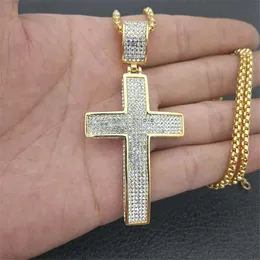 Pendant Necklaces Hip Hop Iced Out Bling Big Cross Pendants Necklaces For Men Stainless Steel Christian Jewelry Religious Dropshipping XL1134 T230413