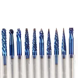 Freeshipping 20pcs Shank mavi kaplamalı CNC End Mills Karbür Freze Kesici CNC Yönlendirici bit freze makinesi için pcb gravür wbrpf