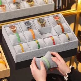 Sacchetti per gioielli 12 Grid Velvet Watch Organizer Display Tray Holder Vassoi per braccialetti portatili Vetrina per cuscini regolabile