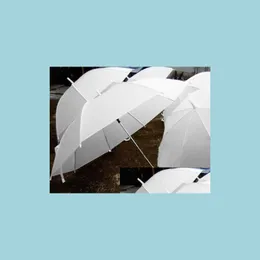 Umbrellas Bridal Shower White Nylon Umbrella Parasol Waterproof Long Handle Rainy Fashion Party Decoration Favors Drop Deliv Dhjhm