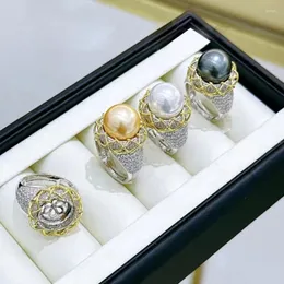 Klusterringar meibapj 11-12mm naturlig semiround pärla mode ring 925 sterling silver fina bröllop smycken för kvinnor