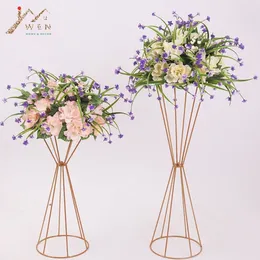 Andra evenemangsfestleveranser 70 cm 50 cm Flower Vases Gold White Stands Metal Road Lead Wedding Centerpiece S Rack för dekoration 230414