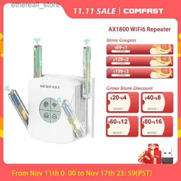 Router AX1800 Ripetitore WiFi6 2.4/5G Estensore router WiFi a lungo raggio Porta Gigabit 4 Segnale antenna potente Booster Smart OLED Repeteur Q231114