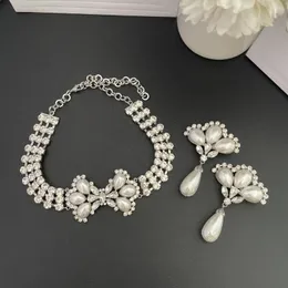 Stud Earrings Fashion Trend Celebrity Temperament Crystal Set Wide Pearl Necklace Scalloped Ear Clip