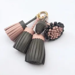 Keychains lyxiga Real Leather Tassel Handbag Keyring Bag Charms ryggsäck smycken tillbehör ornamet flicka gåva kvinnor diy nyckelchain llavero