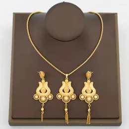 Colar brincos conjunto italiano cor de ouro jóias para mulheres balançar e necklack oco para fora design bohemia casamentos nupciais