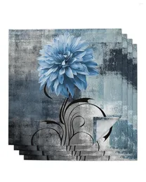 Tovagliolo da tavola 4 pezzi Dahlia Oil Painting Blue Square 50cm Decorazione di nozze per feste Panno Cucina Cena Tovaglioli