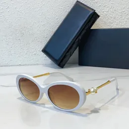 Luxus-Sonnenbrille für Damen, modisch, ovaler Rahmen, farbwechselnd, UV400-beständig, Spiegel, kreisförmige Metall-Perlenrand-Sonnenbrille mit Box CH5688