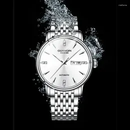 WristWatches Guanqin Week Calendar Typ 2023 Man Watch zegar ze stali nierdzewnej automatyczne zegarki męskie 50 m Wodoodporne luksusowe mechaniczne mechaniczne dla mężczyzn