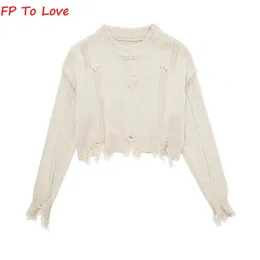 Frauenpullover OOTD Quaste aushöhlen Pullover Pullover Beige Frau gestrickte Outwears elegante graue weibliche braune weiße PB ZA 231113