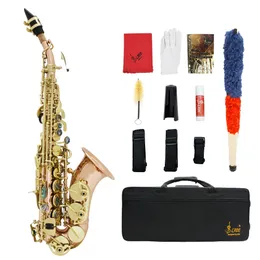 Saxofone soprano de bronze fosforoso, saxofone bb com pequena curvatura, corpo de latão com kit de manutenção