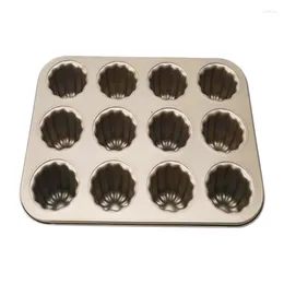 Bakningsverktyg (5 i ett dussin) Canele Mold Cake Pan 12-Cavity Non-Stick Cannele Muffin Bakeware Cupcake for Oven Baking (Champagne Gold)