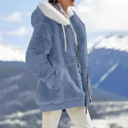 Женская шерстяная куртка для женщин, весна-осень-зима, теплая плюшевая уличная одежда с карманами и капюшоном, свободное женское пальто roupas feminina 231114