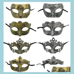 Party Masks Masquerade vintage antika män Venetian Adts Halloween Carnival Mask Old Gold Siery Olika stilar Drop Delivery Home GA DHFXL
