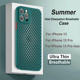 Värmeavledning andas kylfodral för iPhone 12 11 13 Pro Max XR XS Max X 14 Plus Mini Soft Silicone Suffproof stötfångare