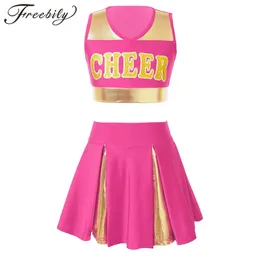 Cheerleading Kids Girls Cosplay Cheerleading Costume Cheerlead Uniformer Cheer Printed Kläder Set för danskonkurrens Barn Dankläder 230414