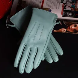 Five Fingers Glove's Ladies 100 حقيقية جلد غنم الجلد أنيقة شتاء دافئ بطانة أبيض وردي ملون لطيف في الهواء الطلق قفازات قصيرة 231114