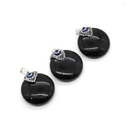 Pendant Necklaces Round Black Agate Natural Stone Single Hole Rhinestone Suitable For Men And Women DIY Handmade Necklace Jewelry Bracelet