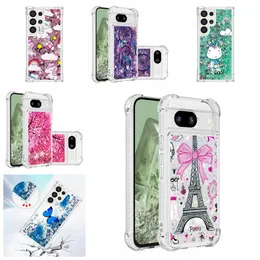 Flower Quicksand Soft TPU Shockproof Cases For Google Pixel 8 Pro 8A 7A Huawei Honor 90 Lite Xiaomi 13T 13 POCO F5 Eiffel Tower Butterfly Bling Liquid Glitter Cover
