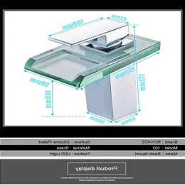 Freeshipping LED Basen kran mosiężny wodospad temperatura Kolory Zmień mikser łazienkowy kranowy pokład zamontowany na umywalkę szklane kran Hmlxl