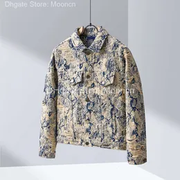 23ss designers denimjackor män kvinnor förstörde slipsfärgade jacquard blommor paris lapel nacke streetwear blå