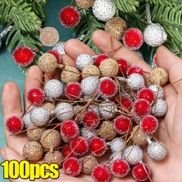 Flores decorativas 100/10 pçs natal artificial berry plantas falsas buquê de espuma diy árvore de natal grinalda ornamentos festa de casamento casa