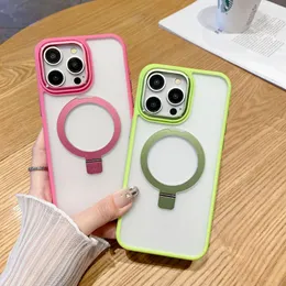 iPhone 15 Pro Max Plus Magnet Wireless 충전 Frosted Funda 용 Shockproof Magnet Ring Holder Phone Case Case Case