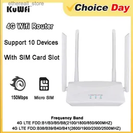 Routers Kuwfi 4G LTE Router 150Mbps Wireless WiFi WiFi Hotspot CPE 3G 4G med SIM -kortplats RJ45 WAN LAN Support 10 Devices for Home Q231114