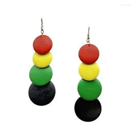 Dangle Earrings Rasta Pan African Long Wooden For Women Multilayer Wood Round Disc Juneteenth Jewelry Wholesale