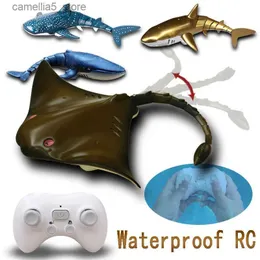 Electric/RC Animals Kids RC Sharkstoys for Boys Sand Water Swimming Pools Bath Tub Girl Ship Children Remote Control Robots Bionic Fish Animals Boat Q231114
