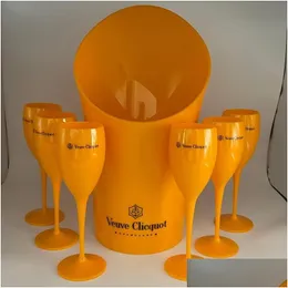 Ведра для льда и холодильники 1 ведро 6 маленьких стеклянных купе для вечеринок Коктейльные бокалы для шампанского Бокал Пластиковые чашки для апельсина для виски Кулер Drop Dhch5