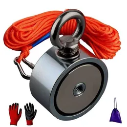 Double Sided 120-160KG Strong Magnets Power Neodymium N52 Round Magnetic Material Base Fishing Magnet Gloves Bag 20M Rope Cbouc