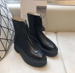 Die Reihe Glattleder Knöchel 22 Stiefel Plateau Reißverschluss Slip-on Runde Zehen Blockabsätze Flache Wedges Booties Mode weich Einfarbig