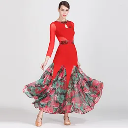 Scene Wear Mesh Ballroom Dance Clothes Women Dra Outfit Designer Dress Floral Waltz Dancing Outfits Costume Tango JL2699