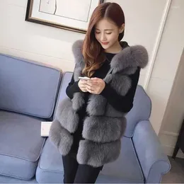 Women's Fur Autumn Winter Women Coat Mid Length Vest Hooded Thickened Warm Female