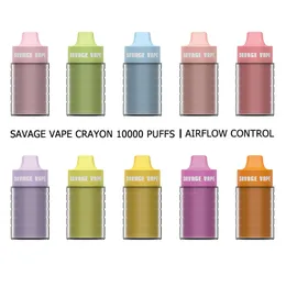 E Cigarro Savage Vape Crayon 10000 Puffs Disponível Vape Poff Puff 10k 650mAh Controle de fluxo de ar recarregável de bateria 25 ml Carrinho preenchido Puffbars 2% 5% Vápers 9000