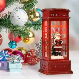 Decorative Objects Figurines Red Vintage Luminous Christmas Phone Booth Lantern Tree Snowman Santa Claus Figurine In Telephone De 231113